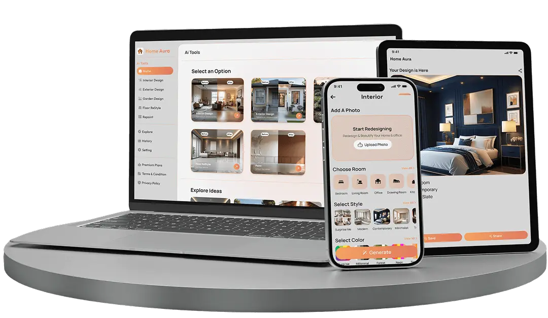 AI interior design app preview: modern living room redesign concept